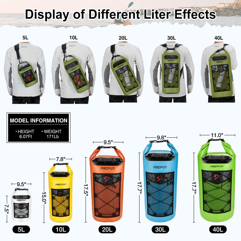 Piscifun Waterproof Backpack 10L 20L 30L 40L Floating Backpack with Waterproof Phone Case for Water Sports Fishing Boating Kayaking Surfing Rafting Gift for Men Women, Light Blue, 10l-2, 10l - Image 3